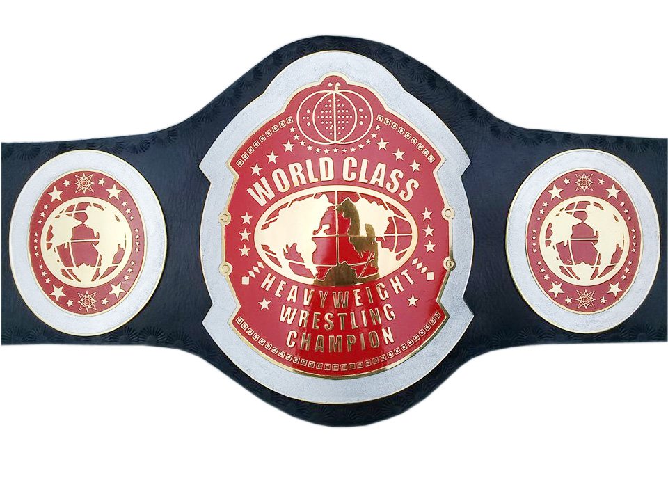 WORLD CLASS HEAVYWEIGHT WRESTLING CHAMPIONSHIP BELT BLACK LEATHER STRAP ADULT SIZE