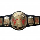 THE ROCK WRESTLING CHAMPIONSHIP BELT BLACK LEATHER STRAP ADULT SIZE
