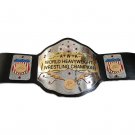 AWA HEAVYWEIGHT WRESTLING CHAMPIONSHIP BELT BLACK LEATHER STRAP ADULT SIZE