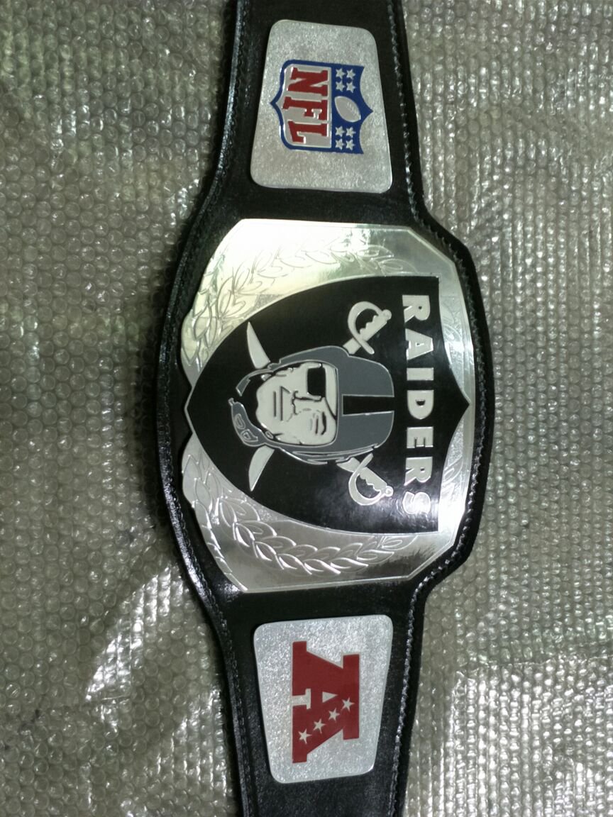 NFL RAIDER CHAMPIONSHIP BELT BLACK LEATHER STRAP ADULT SIZE