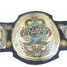GLOBAL FORCE WRESTLING CHAMPIONSHIP BELT BLACK LEATHER STRAP ADULT SIZE
