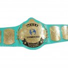 WINGED EAGLE WRESTLING CHAMPIONSHIP BELT  LIGHT BLUE LEATHER STRAP ADULT SIZE
