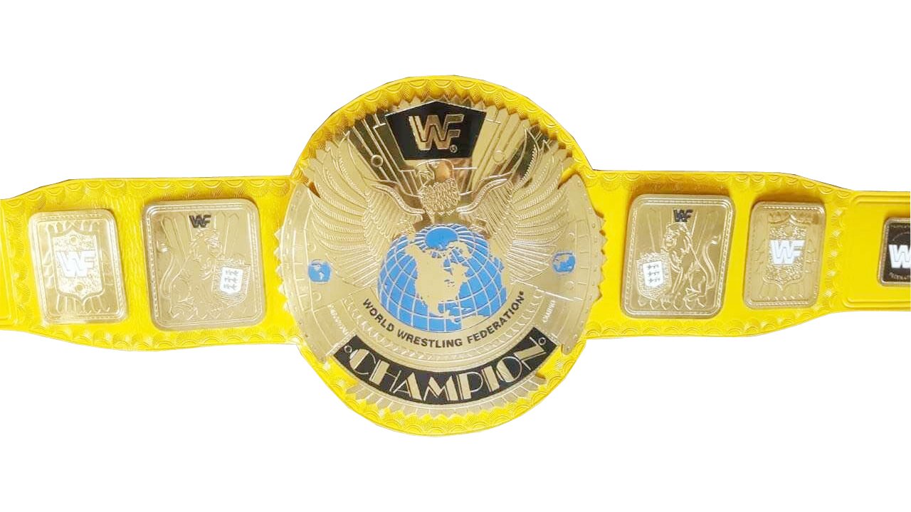 BIG EAGLE SCRATCH LOGO ATTITUDE ERA BLOCK LOGO WRESTLING CHAMPIONSHIP BELT YELLOW LEATHER STRAP