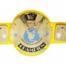 BIG EAGLE SCRATCH LOGO ATTITUDE ERA BLOCK LOGO WRESTLING CHAMPIONSHIP BELT YELLOW LEATHER STRAP