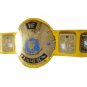 BIG EAGLE SCRATCH LOGO ATTITUDE ERA BLOCK LOGO WRESTLING CHAMPIONSHIP BELT YELLOW LEATHER STRAP