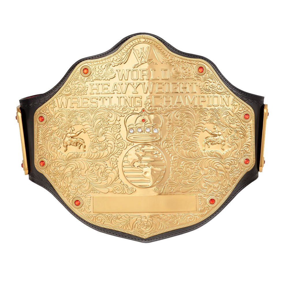 BIG GOLD HEAVYWEIGHT WRESTLING CHAMPIONSHIP BELT BLACK LEATHER STRAP ADULT SIZE