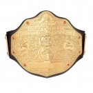 BIG GOLD HEAVYWEIGHT WRESTLING CHAMPIONSHIP BELT BLACK LEATHER STRAP ADULT SIZE