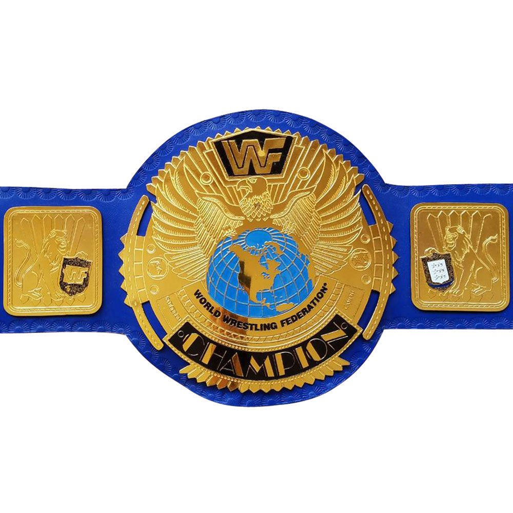 BIG EAGLE SCRATCH LOGO ATTITUDE ERA BLOCK LOGO WRESTLING CHAMPIONSHIP BELT BLUE LEATHER STRAP