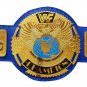 BIG EAGLE SCRATCH LOGO ATTITUDE ERA BLOCK LOGO WRESTLING CHAMPIONSHIP BELT BLUE LEATHER STRAP