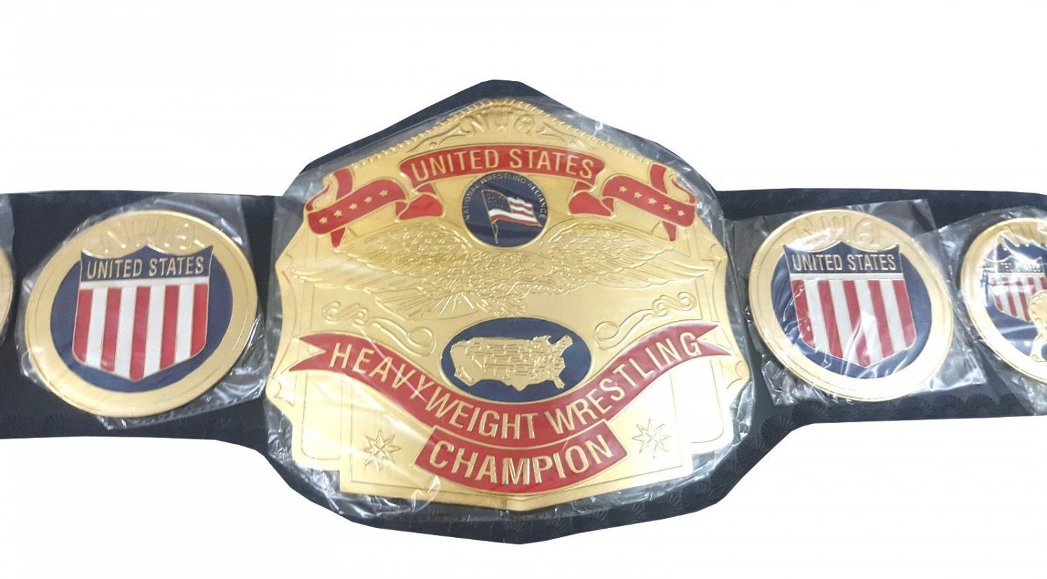 NWA USA UNITED STATES HEAVYWEIGHT WRESTLING CHAMPIONSHIP BELT BLACK LEATHER STRAP ADULT SIZE