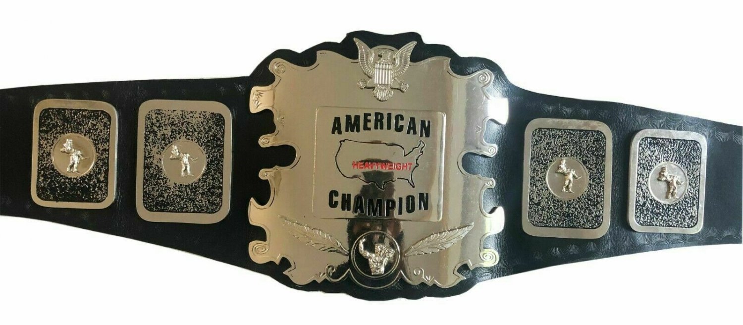 AMERICAN STYLE 70,S TITLE HEAVYWEIGHT WRESTLING CHAMPIONSHIP BELT BLACK LEATHER STRAP ADULT SIZE