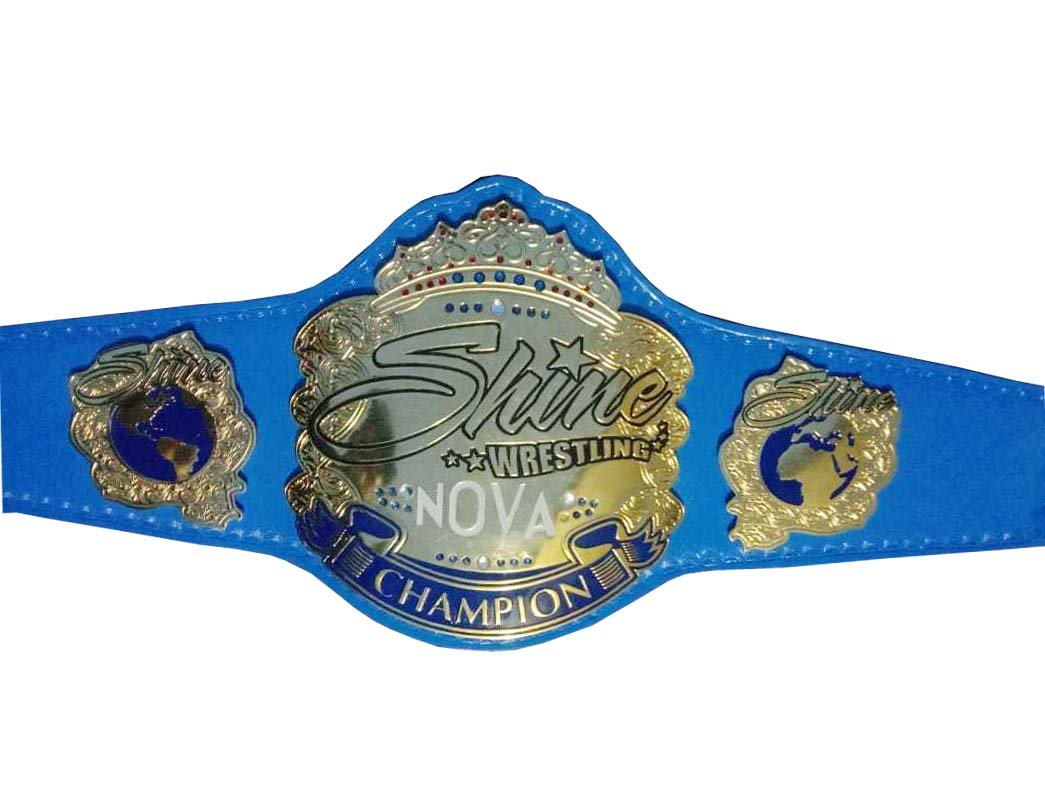 SHINE SUPER NOVA WRESTLING CHAMPIONSHIP BELT ADULT SIZE BLUE LEATHER STRAP