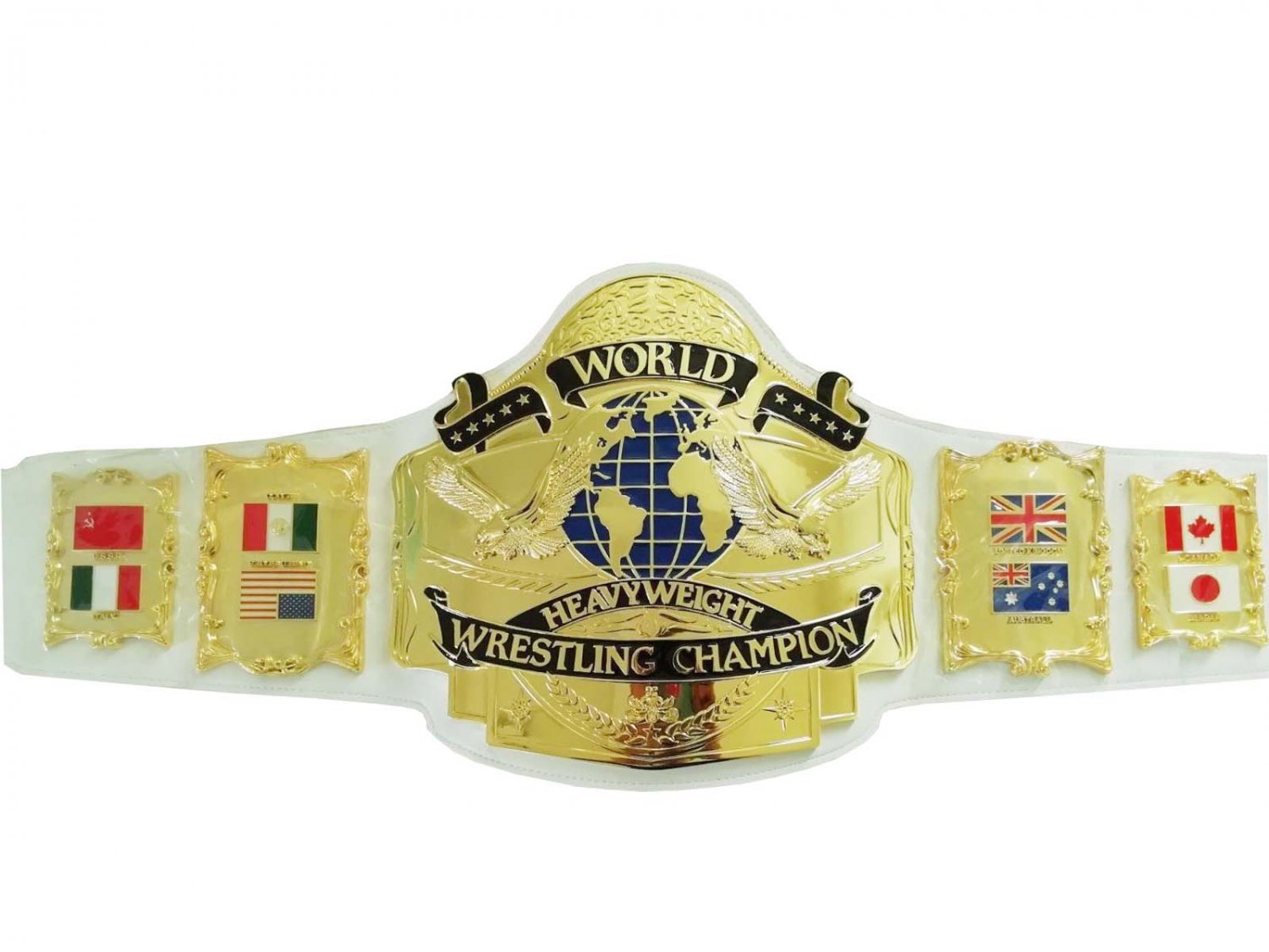 ANDRE 87 WORLD HEAVYWEIGHT WRESTLING CHAMPIONSHIP BELT WHITE LEATHER STRAP ADULT SIZE