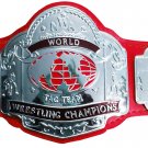 NWA TAG TEAM WORLD CHAMPION WRESTLING CHAMPIONSHIP BELT RED LEATHER STRAP ADULT SIZE