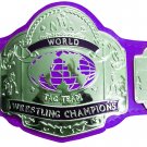 NWA TAG TEAM WORLD CHAMPION WRESTLING CHAMPIONSHIP BELT PURPLE LEATHER STRAP ADULT SIZE