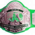 NWA TAG TEAM WORLD CHAMPION WRESTLING CHAMPIONSHIP BELT GREEN LEATHER STRAP ADULT SIZE