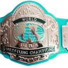 NWA TAG TEAM WORLD CHAMPION WRESTLING CHAMPIONSHIP BELT LIGHT BLUE LEATHER STRAP ADULT SIZE