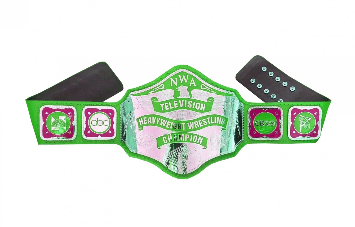 NWA TELEVISION HEAVYWEIGHT WRESTLING CHAMPIONSHIP GREEN LEATHER STRAP ADULT SIZE