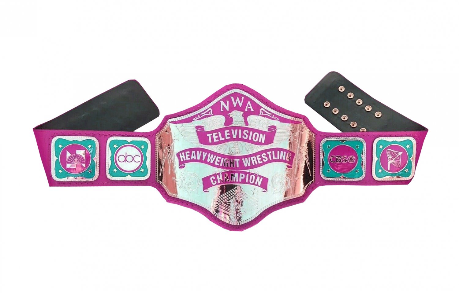 NWA TELEVISION HEAVYWEIGHT WRESTLING CHAMPIONSHIP PINK LEATHER STRAP ADULT SIZE