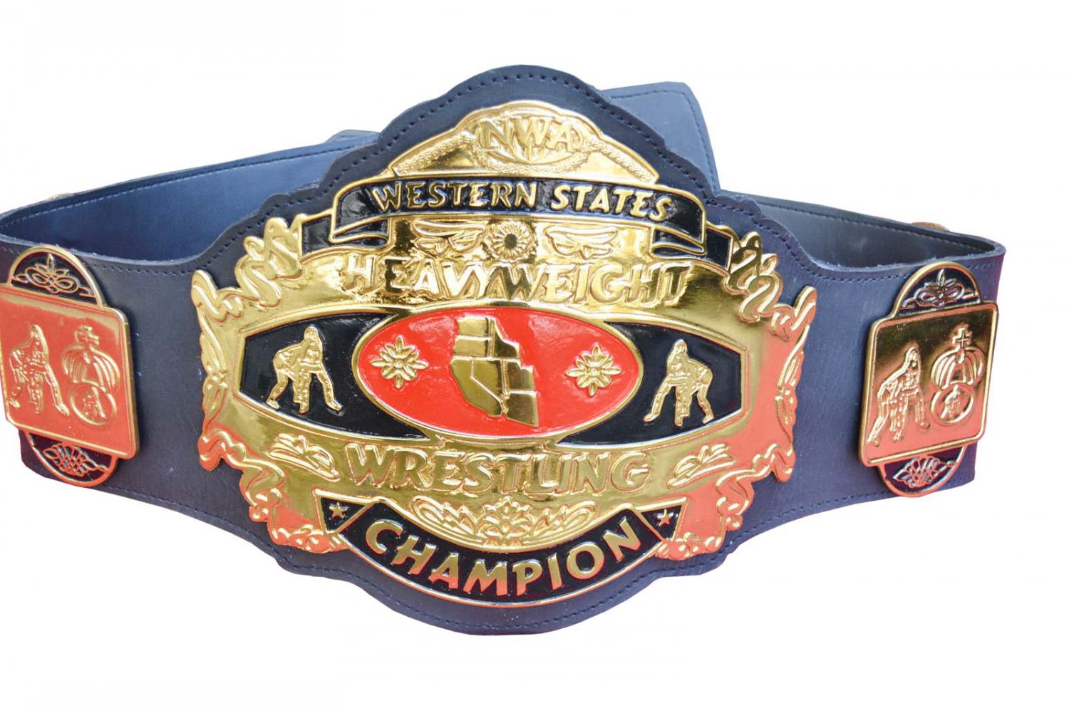 NWA WESTERN STATES HEAVYWEIGHT WRESTLING CHAMPIONSHIP BELT Black LEATHER STRAP