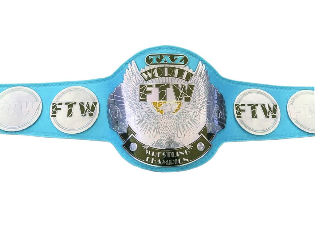 FTW TAZ WORLD WRESTLING CHAMPIONSHIP BELT LIGHT BLUE LEATHER STRAP ADULT SIZE