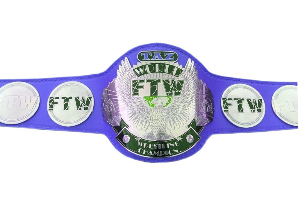 FTW TAZ WORLD WRESTLING CHAMPIONSHIP BELT BLUE LEATHER STRAP ADULT SIZE
