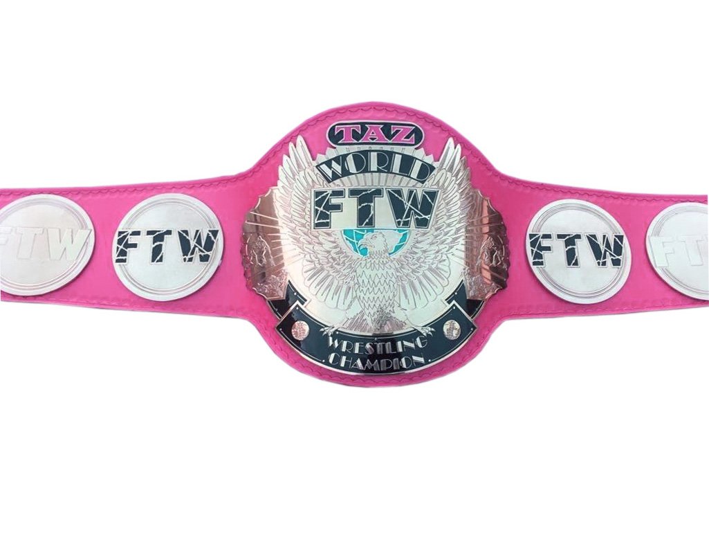 FTW TAZ WORLD WRESTLING CHAMPIONSHIP BELT PINK LEATHER STRAP ADULT SIZE