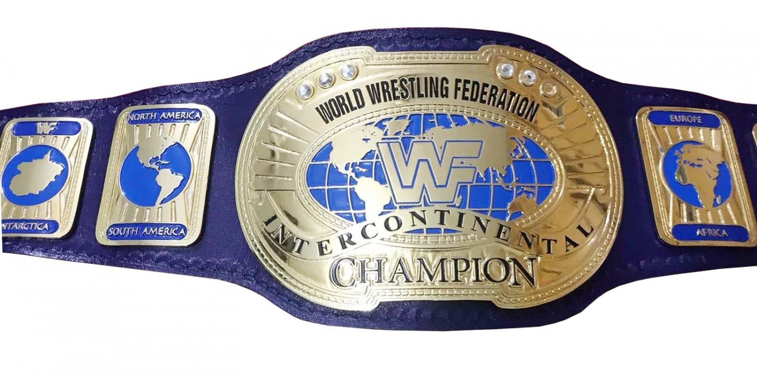 INTERCONTINENTAL BLOCK LOGO IC OVAL WRESTLING CHAMPIONSHIP BELT BLACK LEATHER STRAP ADULT SIZE