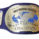 INTERCONTINENTAL BLOCK LOGO IC OVAL WRESTLING CHAMPIONSHIP BELT BLACK LEATHER STRAP ADULT SIZE