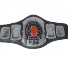 CM PUNK WRESTLING CHAMPIONSHIP BELT BLACK LEATHER STRAP ADULT SIZE