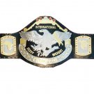 INTERNATIONAL HEAVYWEIGHT WRESTLING CHAMPIONSHIP BELT BLACK LEATHER STRAP ADULT SIZE