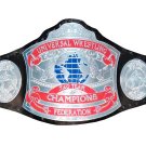 UNIVERSAL TAG TEAM CHAMPION WRESTLING CHAMPIONSHIP BELT BLACK LEATHER STRAP ADULT SIZE