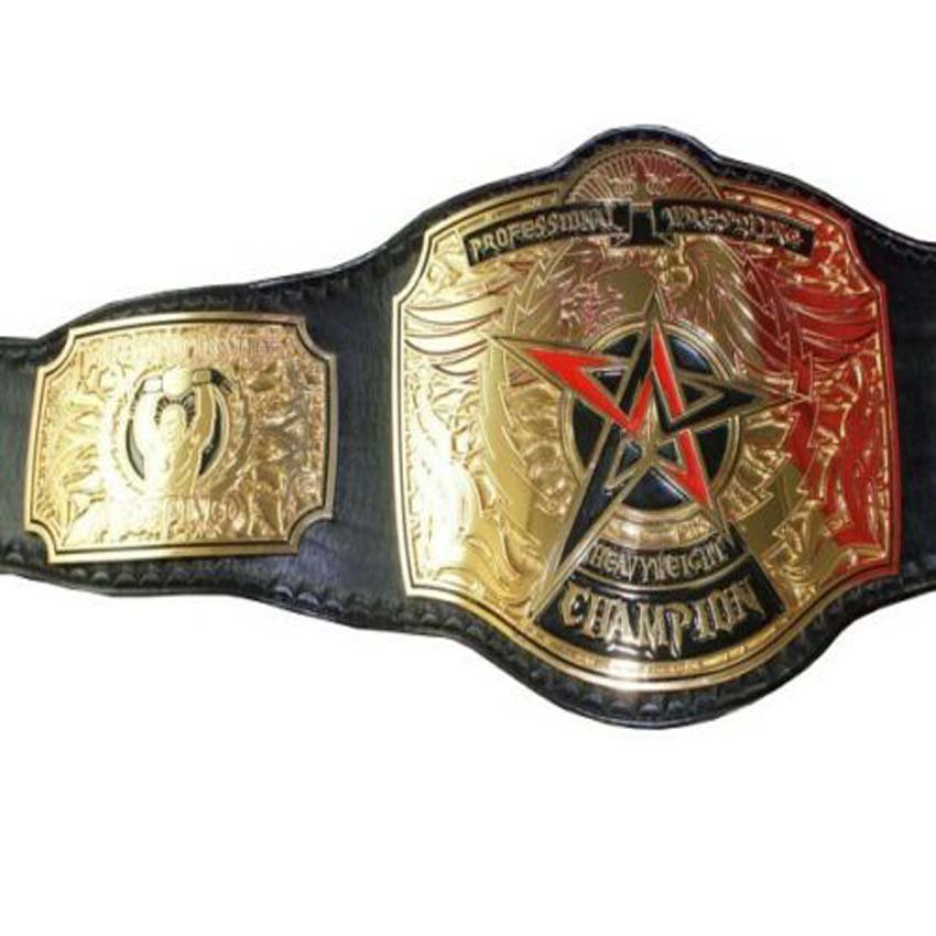 PROFESSIONAL WRESTLING HEAVYWEIGHT CHAMPIONSHIP BELT BLACK LEATHER STRAP ADULT SIZE