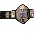 TAG TEAM WRESTLING CHAMPIONSHIP BELT BLACK LEATHER STRAP ADULT SIZE