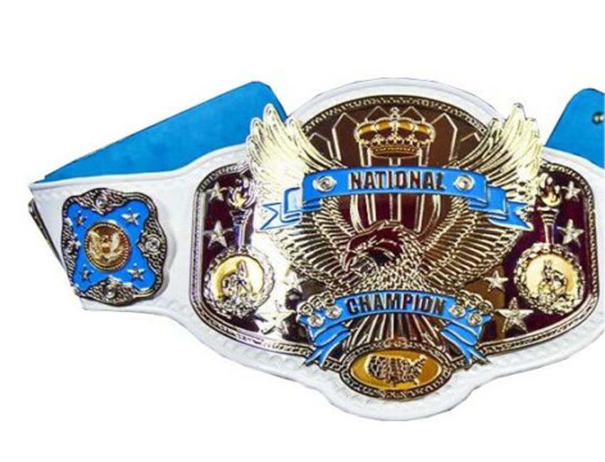 NATIONAL WRESTLING CHAMPIONSHIP BELT WHITE LEATHER STRAP ADULT SIZE