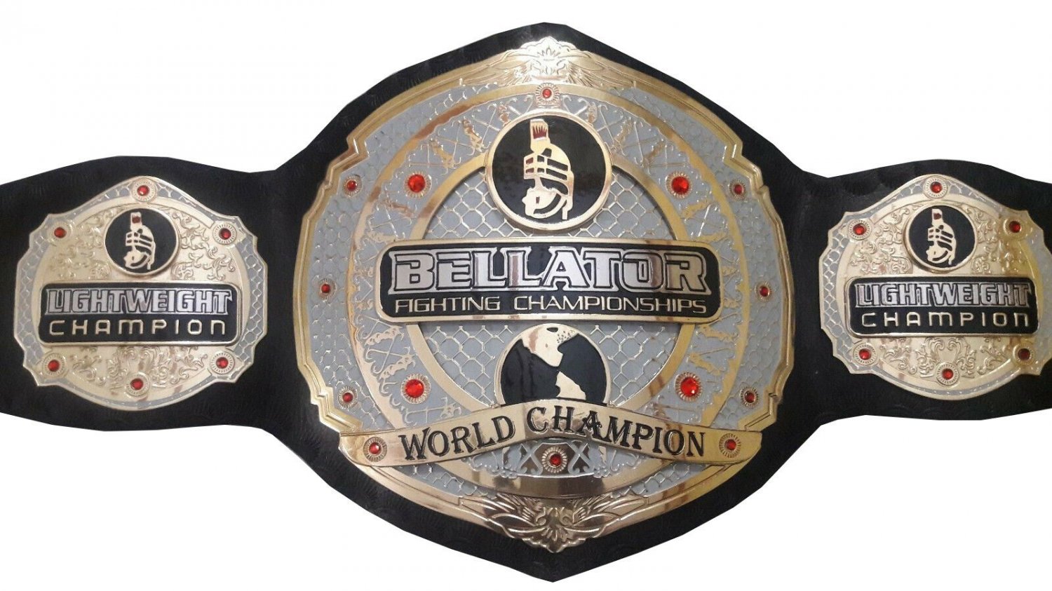 BELLATOR FIGHTING WORLD CHAMPIONSHIP WRESTLING BELT BLACK LEATHER STRAP ADULT SIZE
