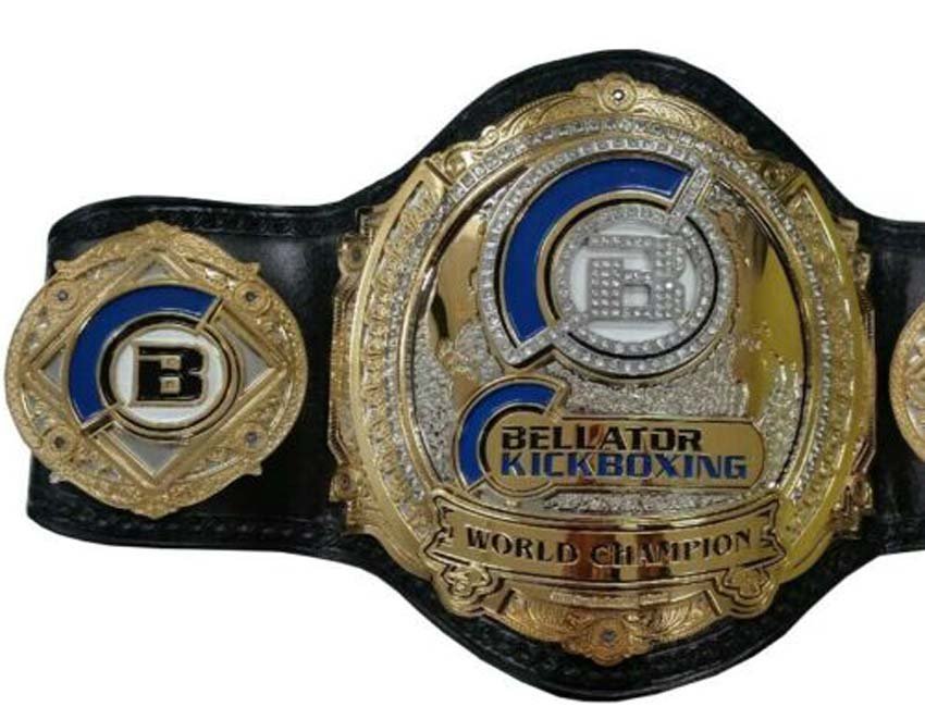 BELLATOR KICK BOXING WORLD CHAMPIONSHIP WRESTLING BELT BLACK LEATHER STRAP ADULT SIZE