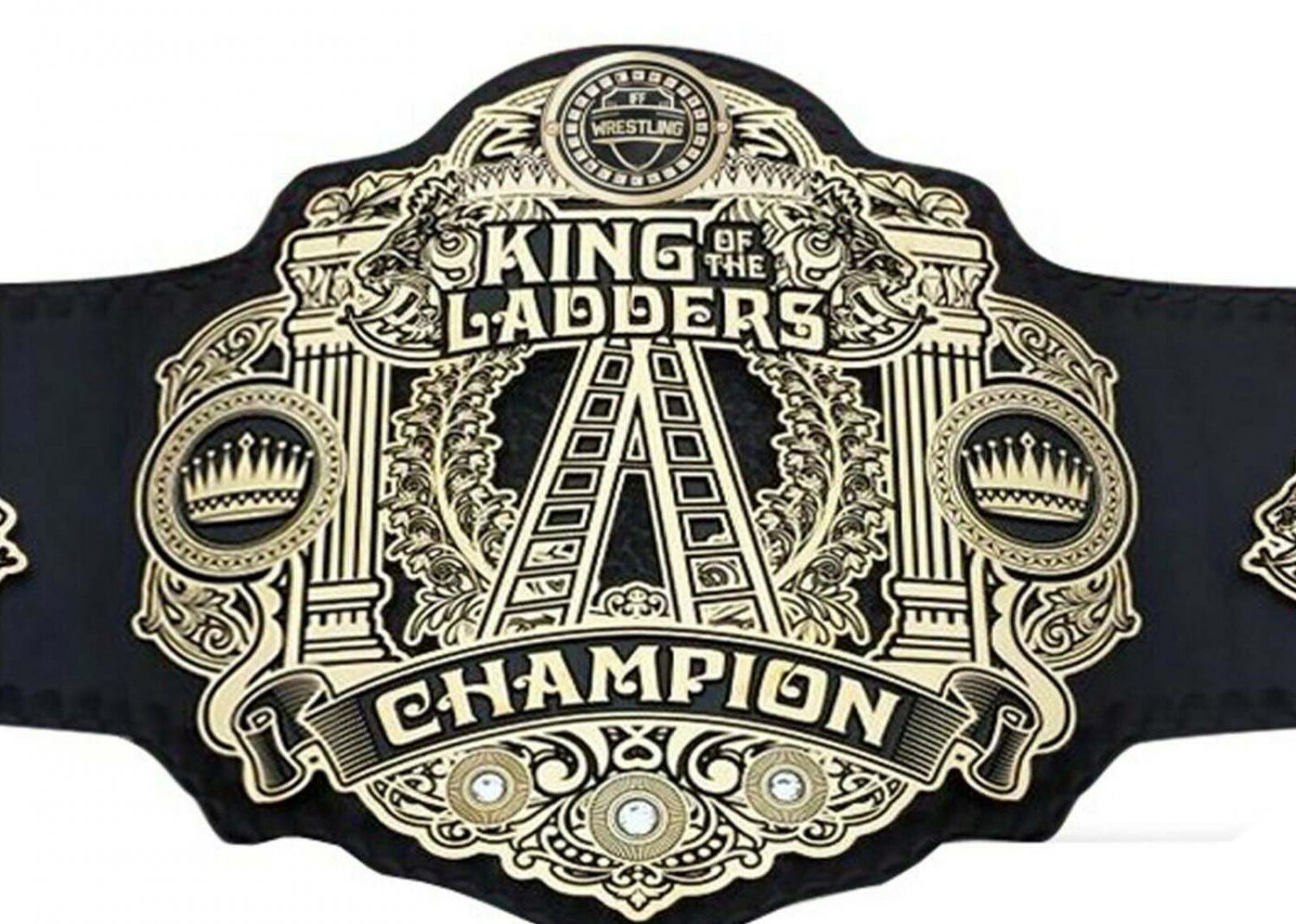 KING OF THE LADDERS CHAMPIONSHIP WRESTLING BELT BLACK LEATHER STRAP ADULT SIZE