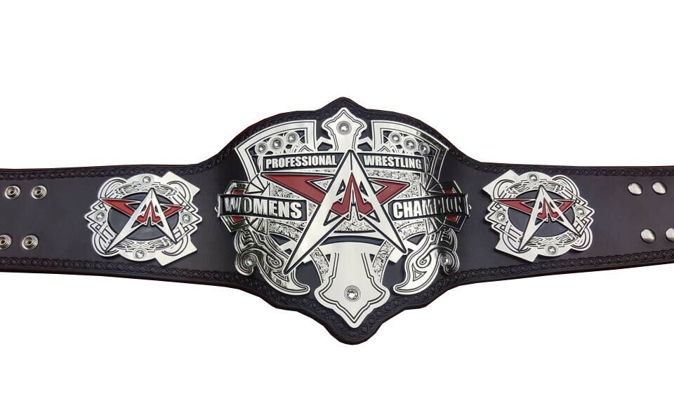 PROFESSIONAL WRESTLING WOMENS CHAMPION BELT BLACK LEATHER STRAP ADULT SIZE