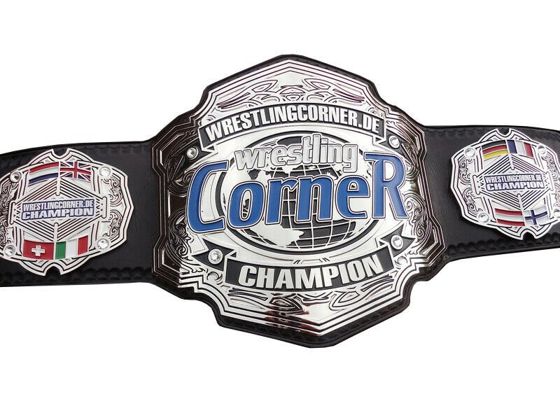 WRESTLING CORNER CHAMPIONSHIP.DE GERMANY BELT BLACK LEATHER STRAP ADULT SIZE