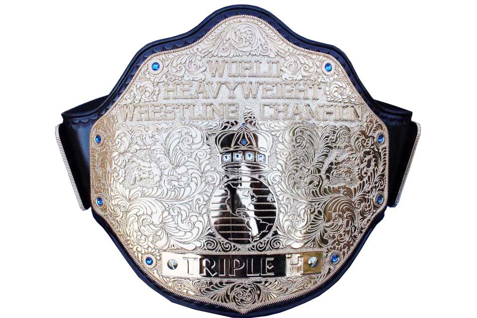 FANDU BIG GOLD TRIPPLE H WRESTLING CHAMPIONSHIP BELT BLACK LEATHER STRAP ADULT SIZE