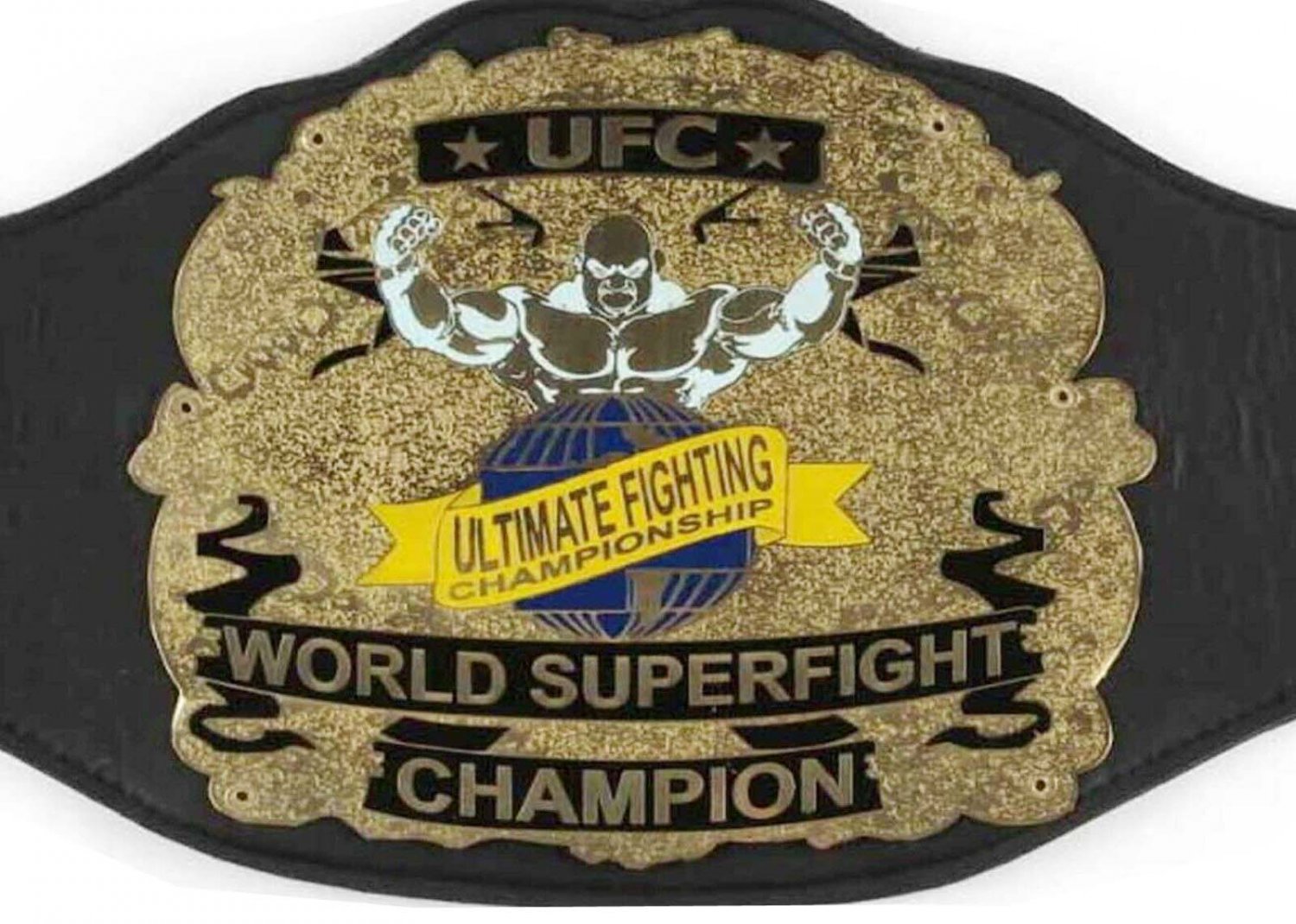 UFC ULTIMATE FIGHTING CHAMPIONSHIP WORLD SUPER FIGHT CHAMPION WRESTLING BELT BLACK LEATHER STRAP