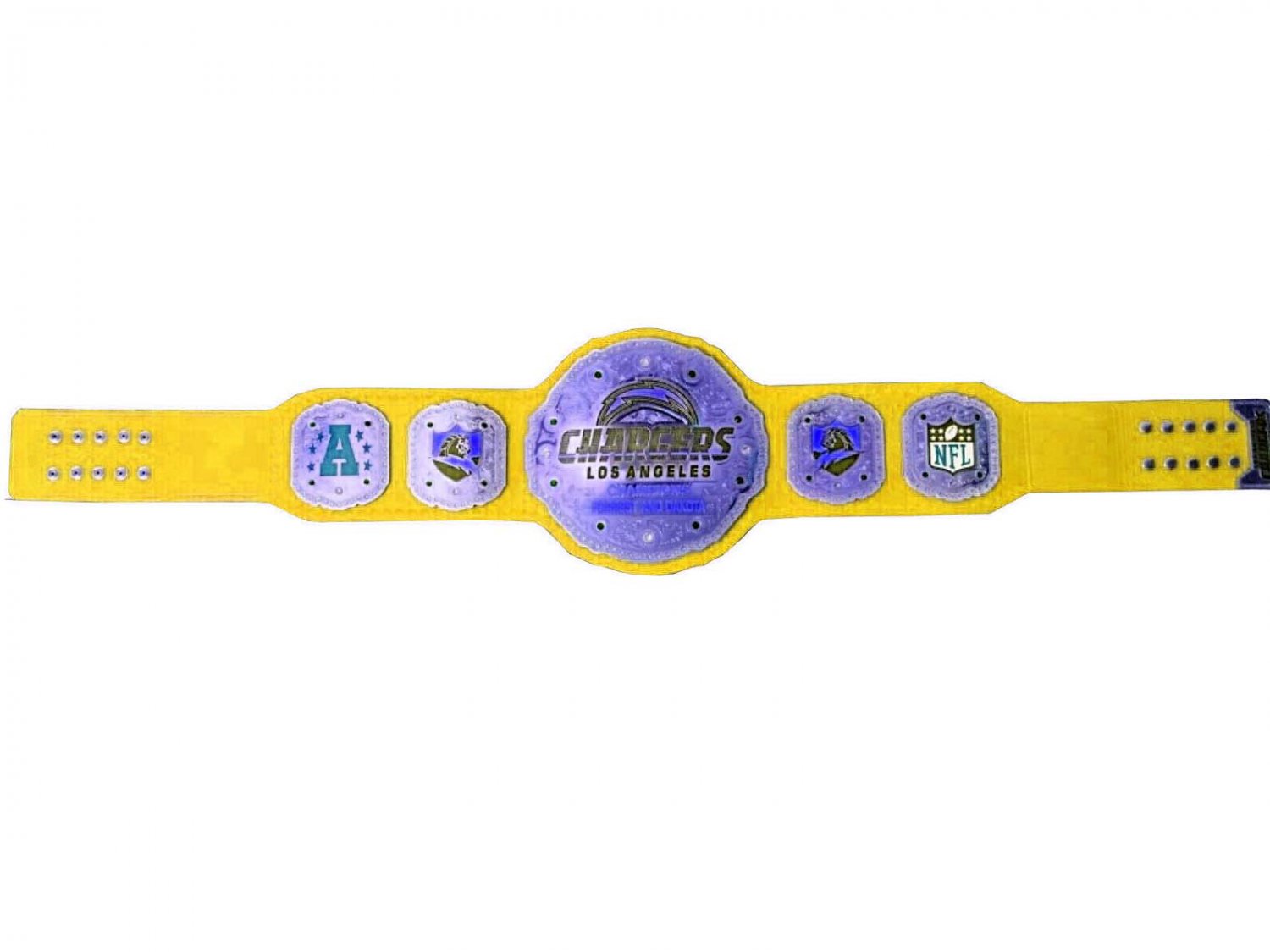 CHARGERS LOS ANGELES NFL WRESTLING CHAMPIONSHIP YELLOW LEATHER STRAP BELT ADULT SIZE