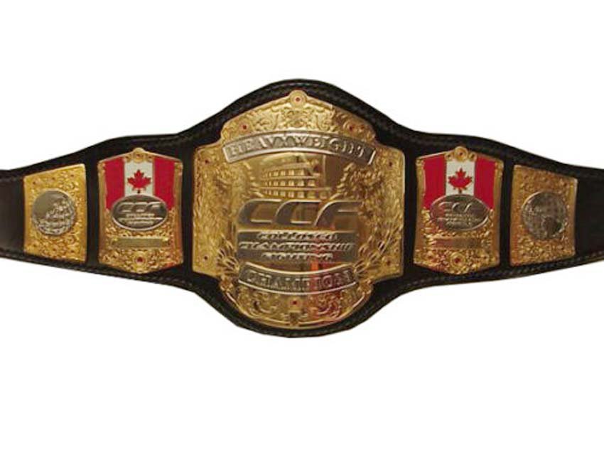 ADULT SIZE BLACK LEATHER STRAP CCF WORLD WRESTLING CHAMPIONSHIP BELT