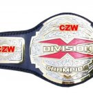 CZW X DIVISION CUSTOM MADE CHAMPION WRESTLING BELT BLACK LEATHER STRAP ADULT SIZE