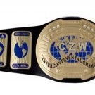 CZW INTERCONTINENTAL CUSTOM MADE CHAMPION WRESTLING BELT BLACK LEATHER STRAP ADULT SIZE
