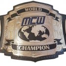 MCW WORLD CHAMPION WRESTLING BELT BLACK LEATHER STRAP ADULT SIZE