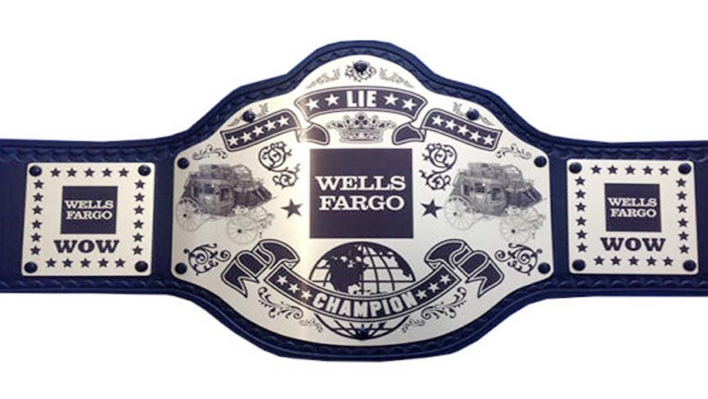 LIE WELLS FARGO WOW CHAMPION WRESTLING BELT BLACK LEATHER STRAP ADULT SIZE