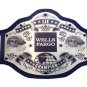 LIE WELLS FARGO WOW CHAMPION WRESTLING BELT BLACK LEATHER STRAP ADULT SIZE