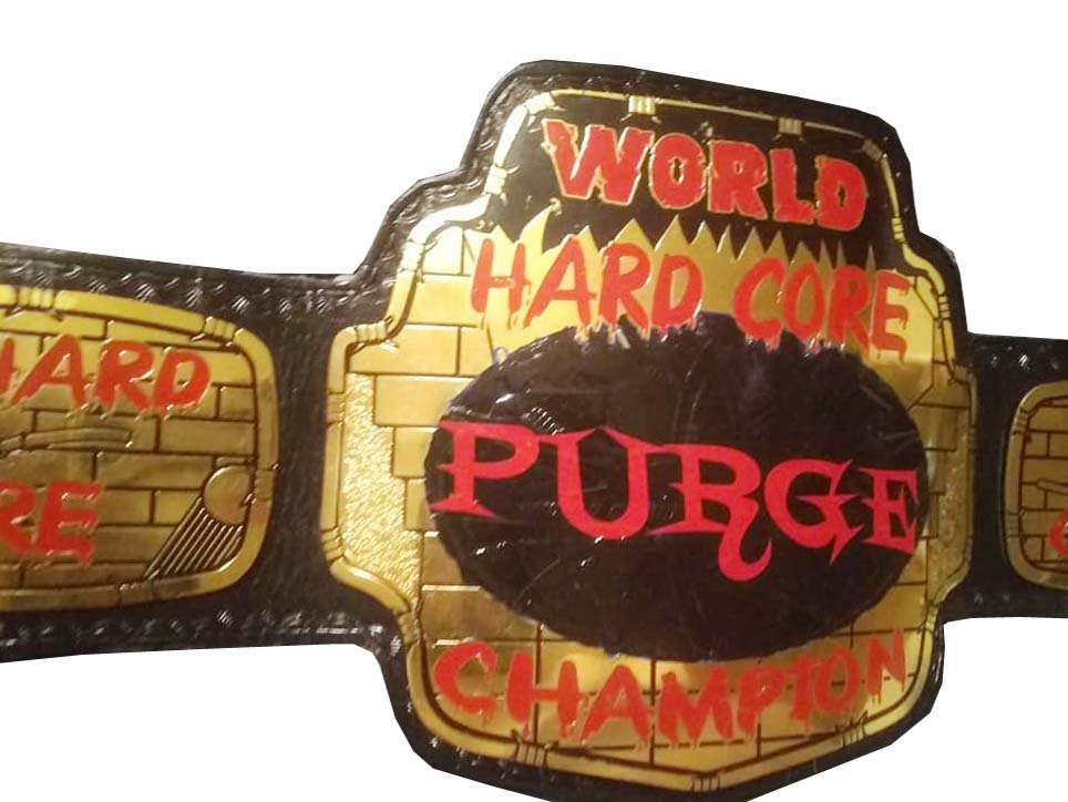 WORLD HARD CORE PUBGE CHAMPION WRESTLING BELT BLACK LEATHER STRAP